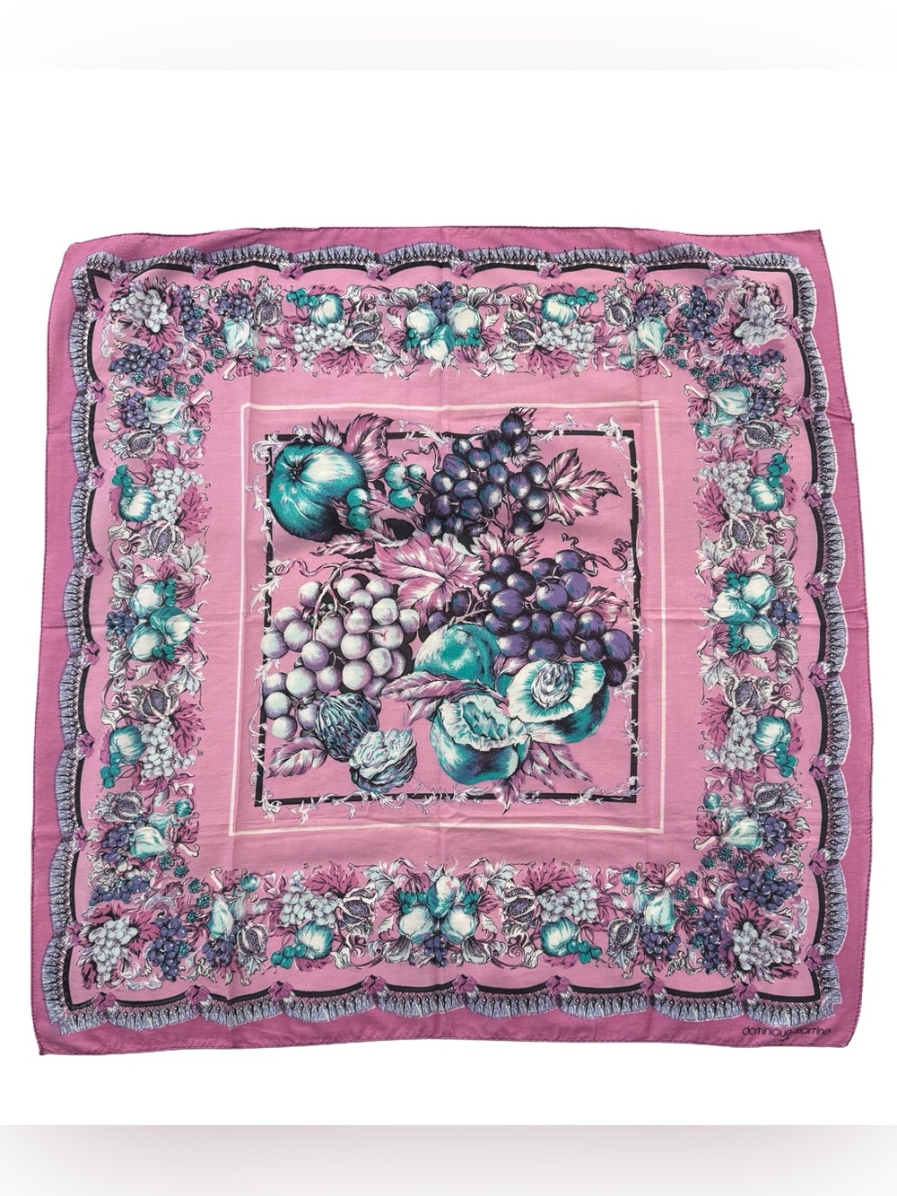 Dominque Martine Paris Vintage Purple Cotton Scarf Provencal Fruit & Grapes